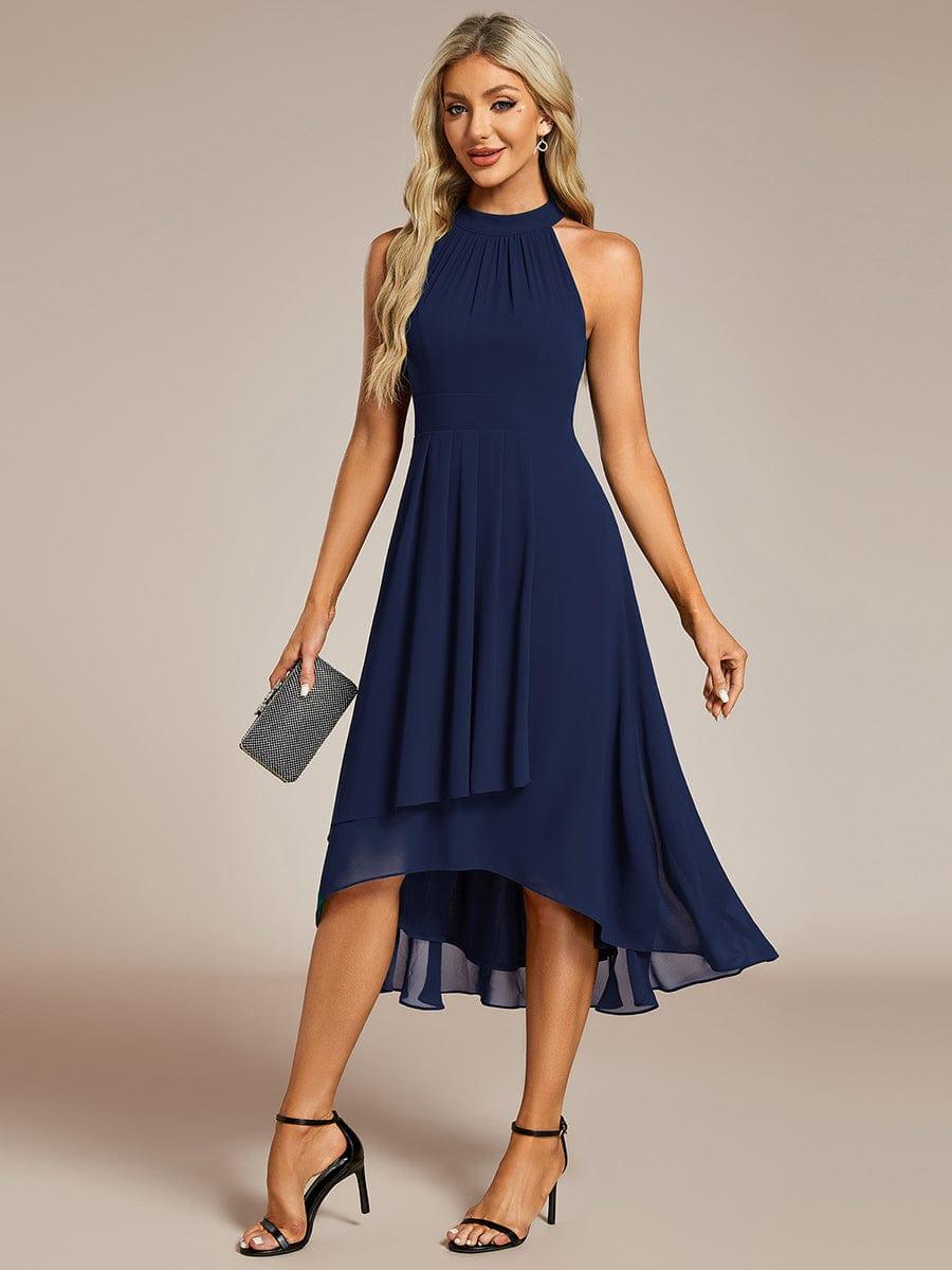 Roseta™-|Midi A Line Sleeveless Halter Neck Wedding Guest Dress in Chiffon
