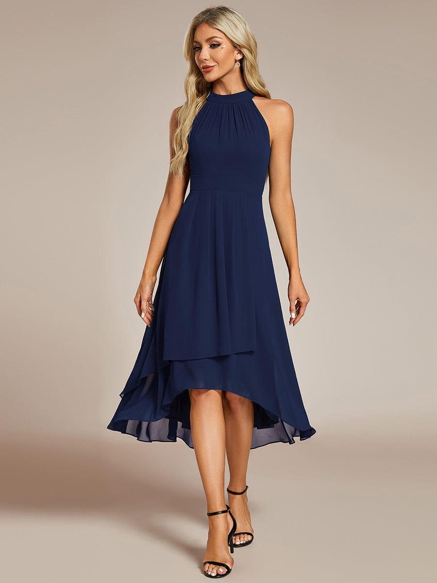 Roseta™-|Midi A Line Sleeveless Halter Neck Wedding Guest Dress in Chiffon