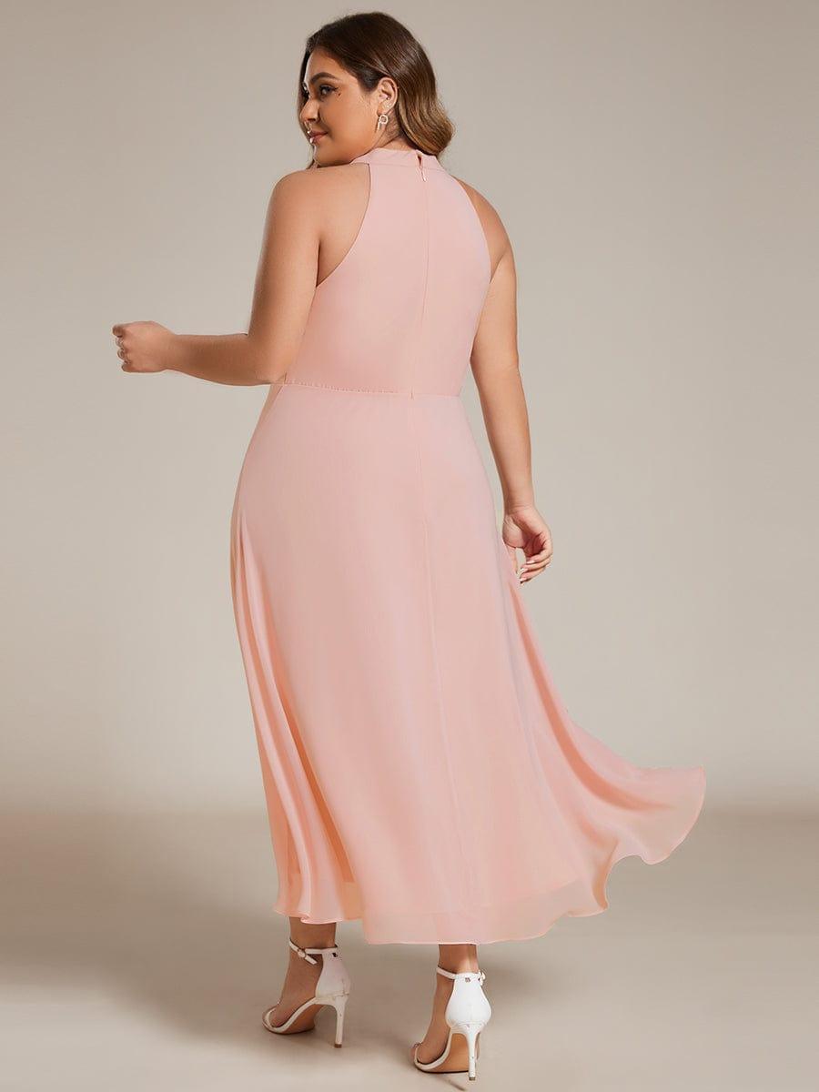 Roseta™-|Midi A Line Sleeveless Halter Neck Wedding Guest Dress in Chiffon