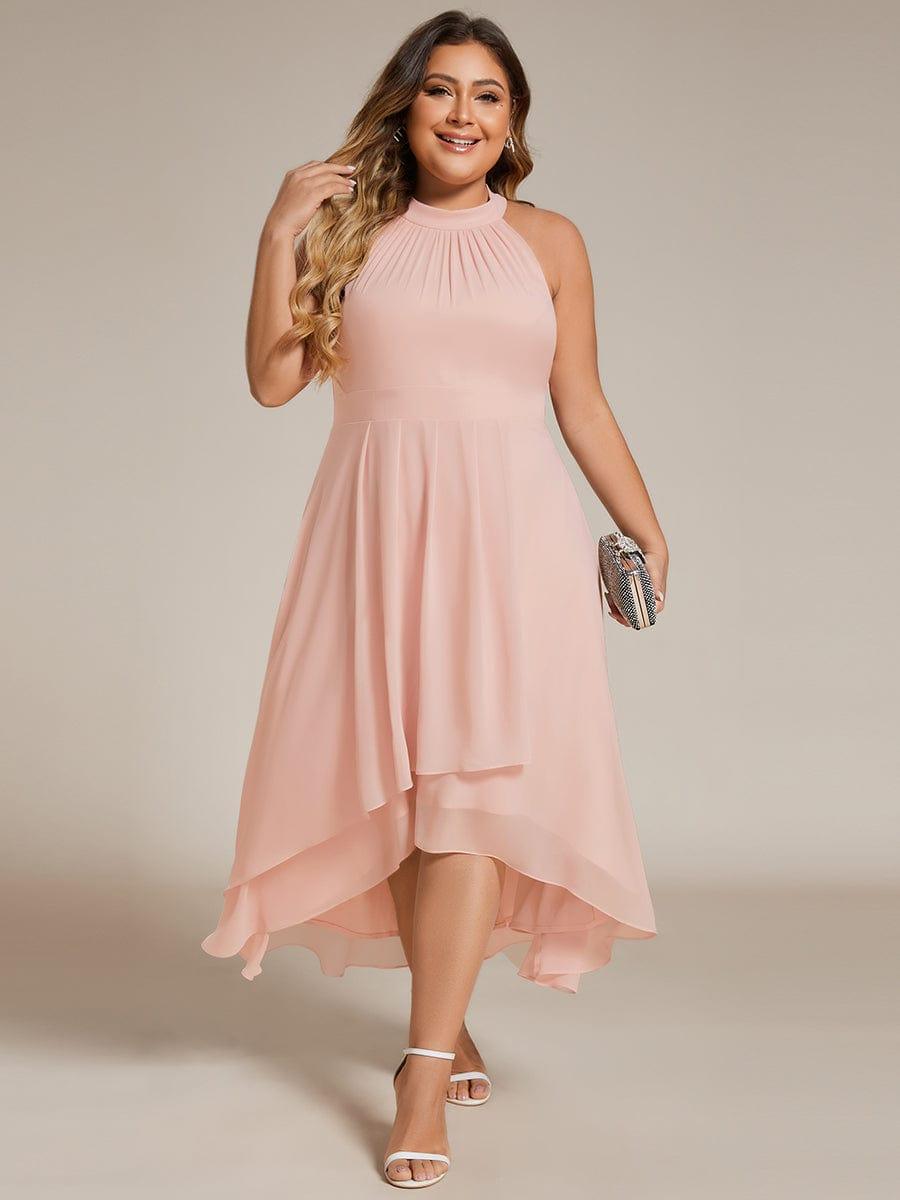 Roseta™-|Midi A Line Sleeveless Halter Neck Wedding Guest Dress in Chiffon