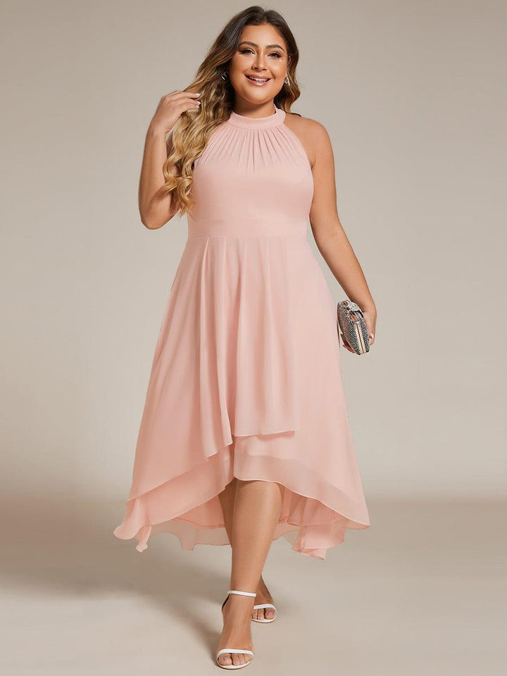Roseta™-|Midi A Line Sleeveless Halter Neck Wedding Guest Dress in Chiffon