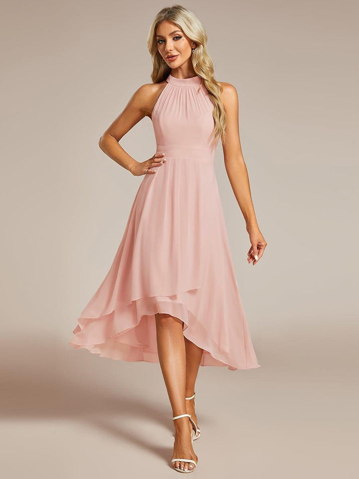 Roseta™-|Midi A Line Sleeveless Halter Neck Wedding Guest Dress in Chiffon