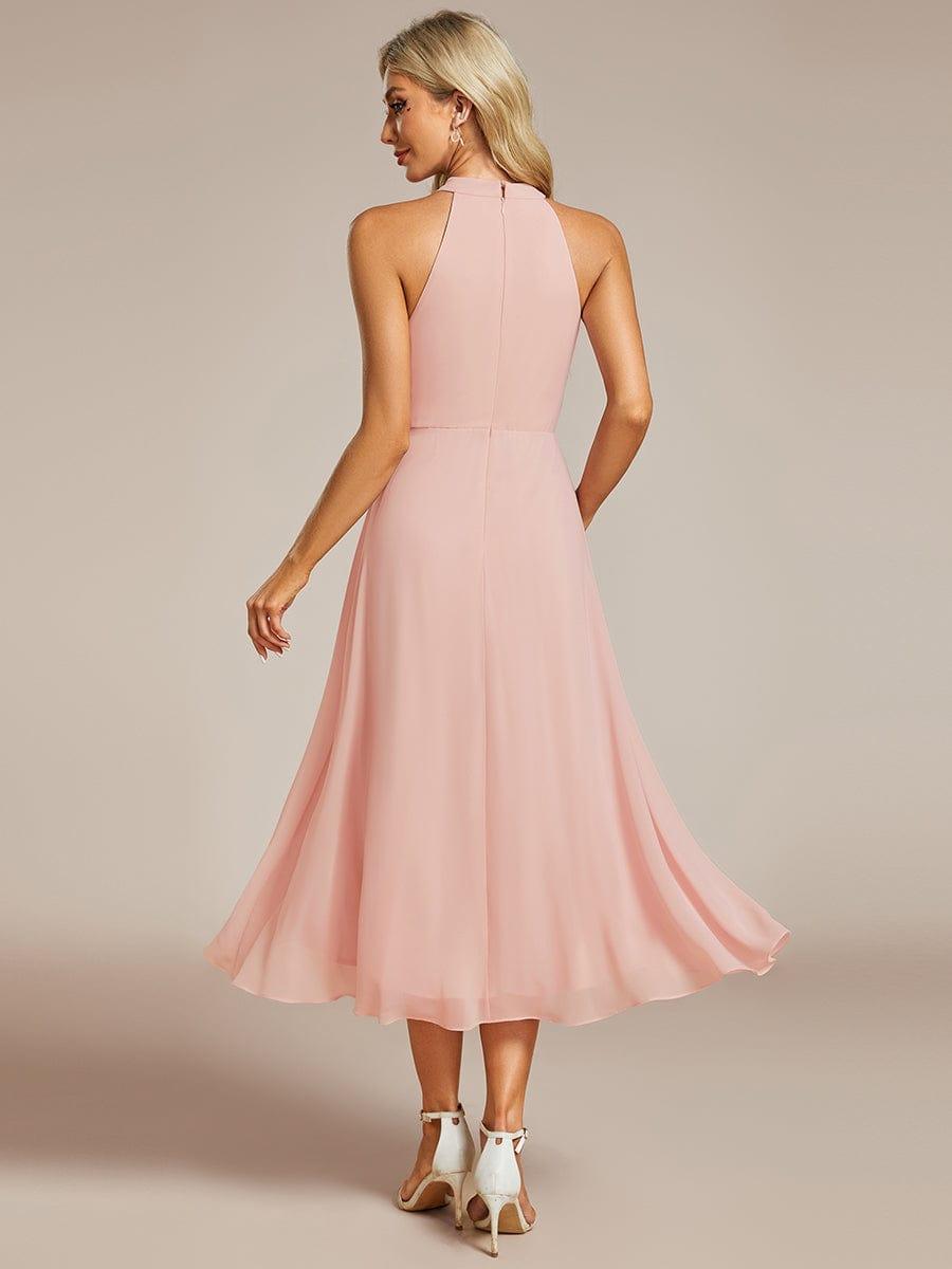 Roseta™-|Midi A Line Sleeveless Halter Neck Wedding Guest Dress in Chiffon