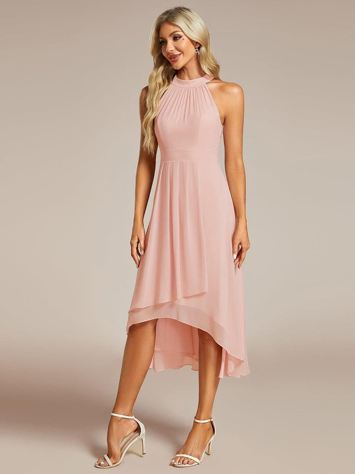 Roseta™-|Midi A Line Sleeveless Halter Neck Wedding Guest Dress in Chiffon