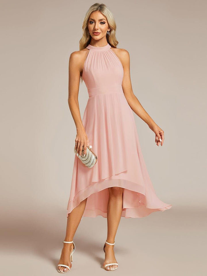 Roseta™-|Midi A Line Sleeveless Halter Neck Wedding Guest Dress in Chiffon