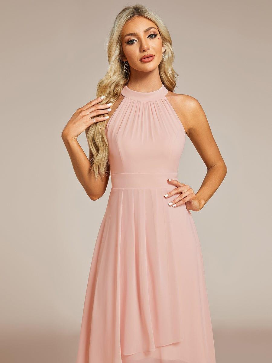 Roseta™-|Midi A Line Sleeveless Halter Neck Wedding Guest Dress in Chiffon