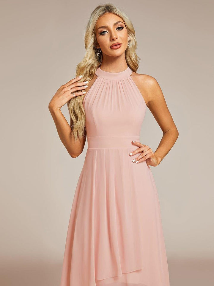 Roseta™-|Midi A Line Sleeveless Halter Neck Wedding Guest Dress in Chiffon