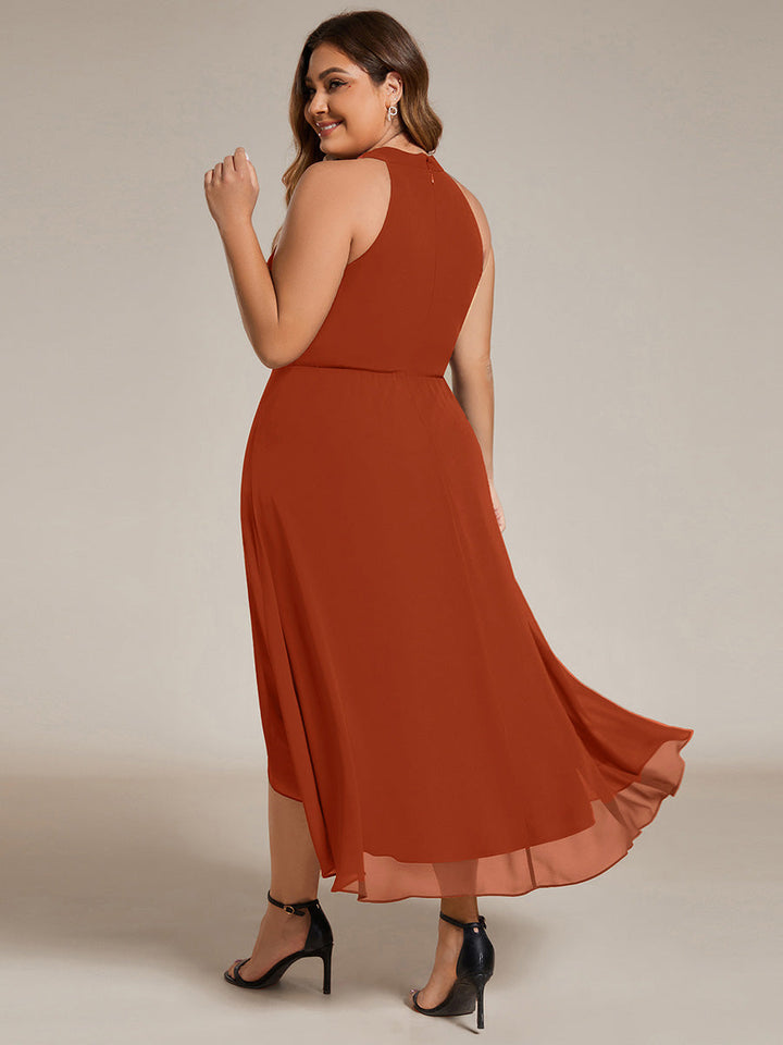 Roseta™-|Midi A Line Sleeveless Halter Neck Wedding Guest Dress in Chiffon