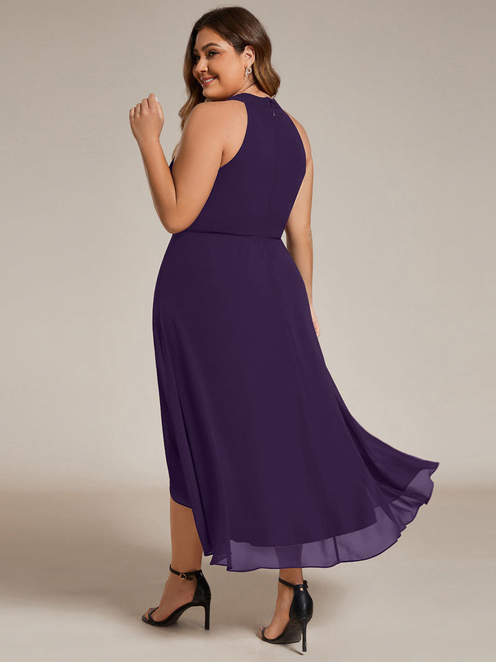 Roseta™-|Midi A Line Sleeveless Halter Neck Wedding Guest Dress in Chiffon