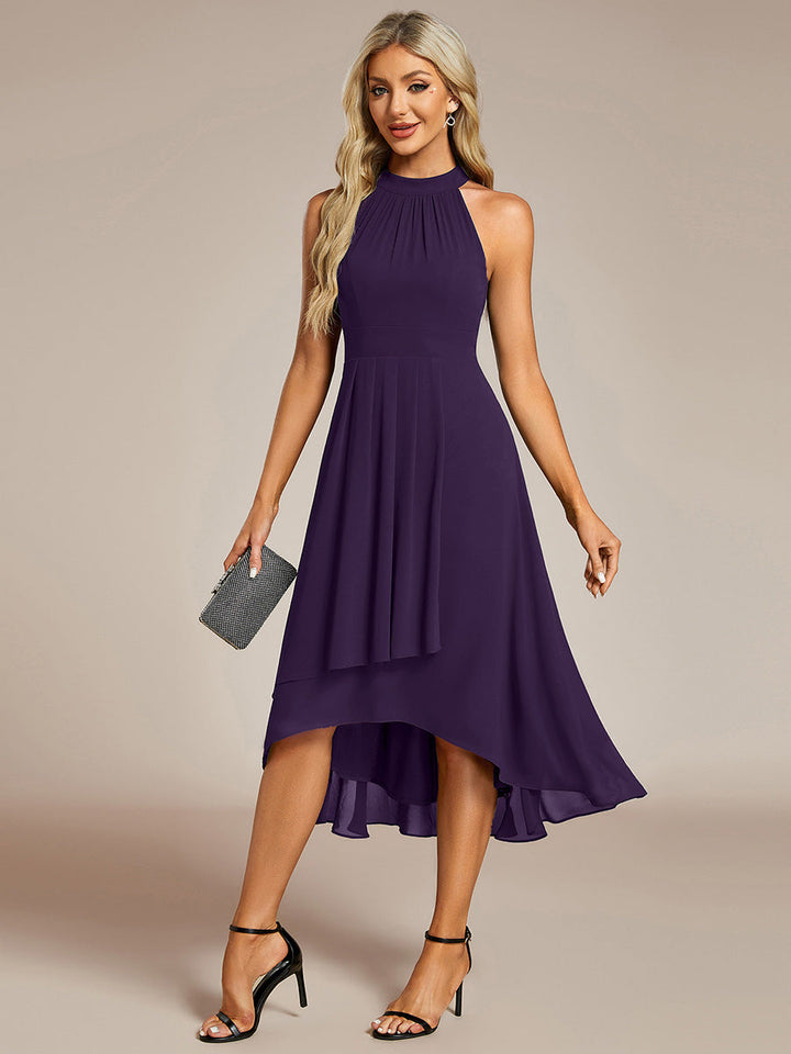 Roseta™-|Midi A Line Sleeveless Halter Neck Wedding Guest Dress in Chiffon