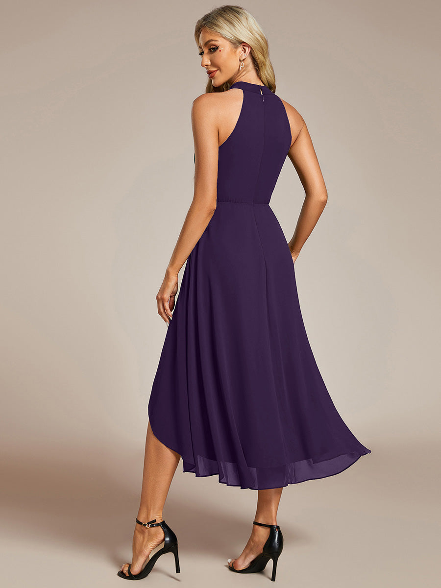 Roseta™-|Midi A Line Sleeveless Halter Neck Wedding Guest Dress in Chiffon