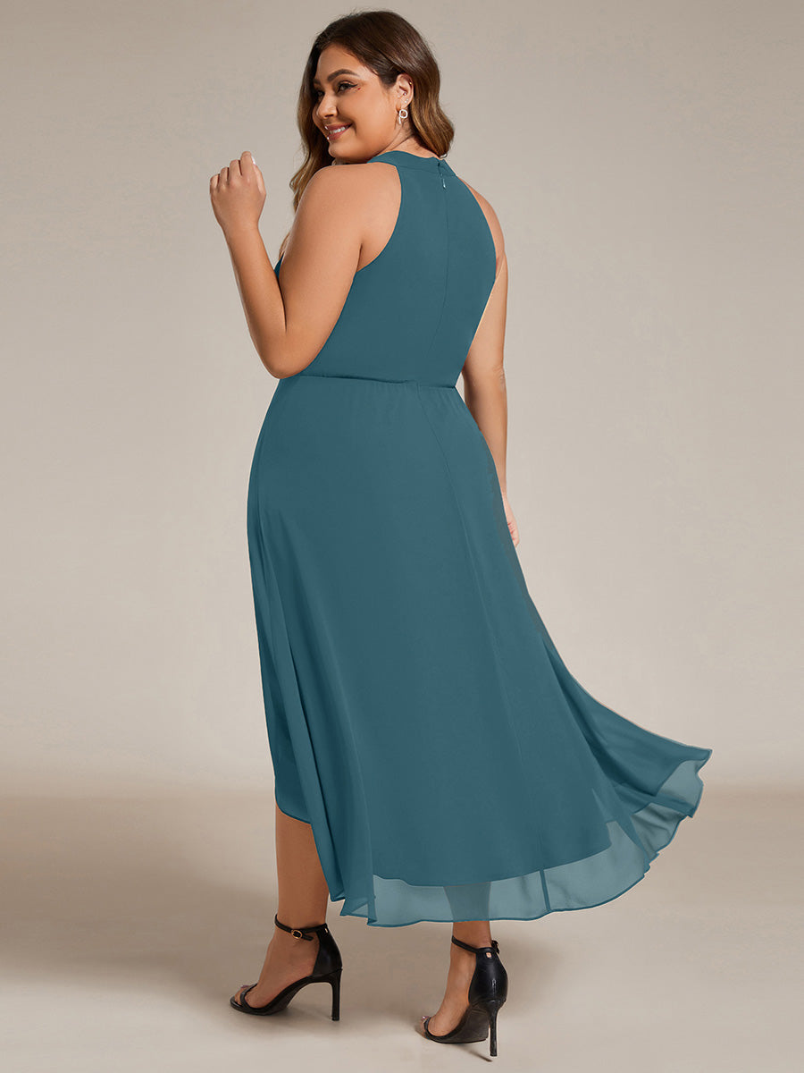 Roseta™-|Midi A Line Sleeveless Halter Neck Wedding Guest Dress in Chiffon