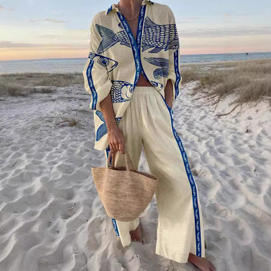 Yaz™ | Blue Fish Linen Set