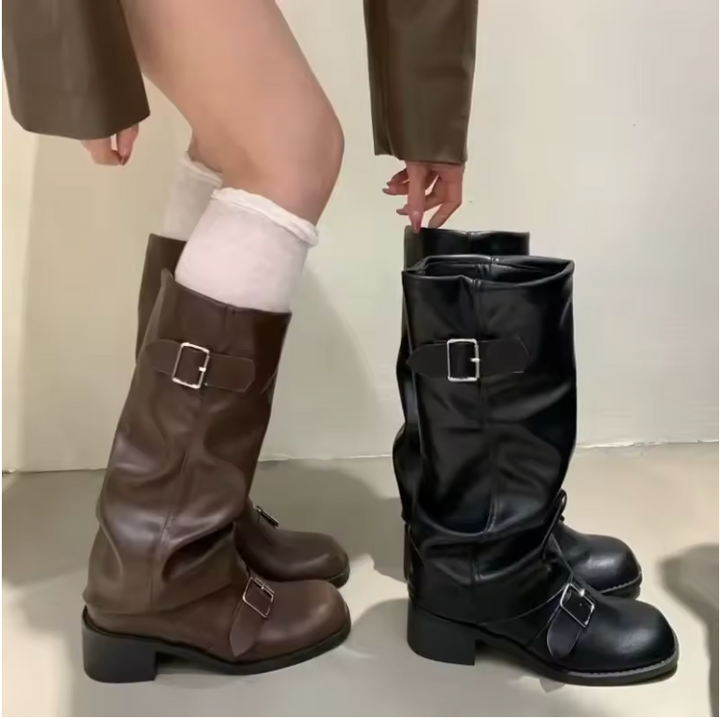 Debra β   Leather Platform Boots with Elegant Straps