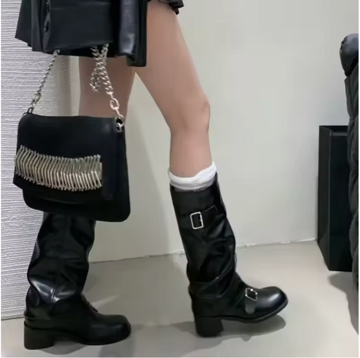 Debra β   Leather Platform Boots with Elegant Straps