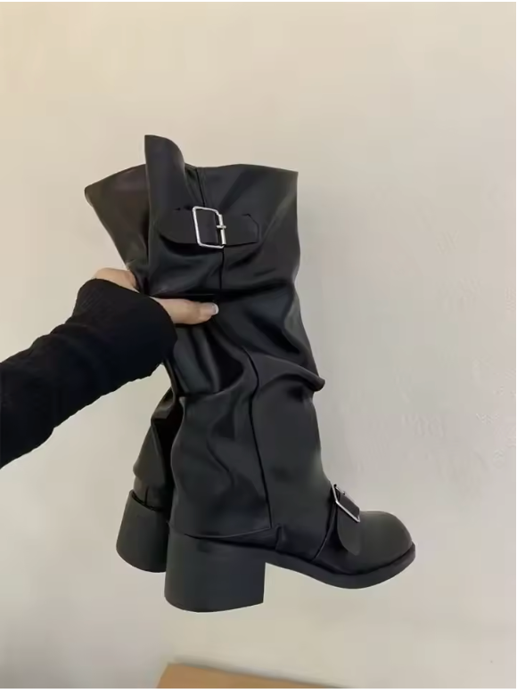 Debra β   Leather Platform Boots with Elegant Straps