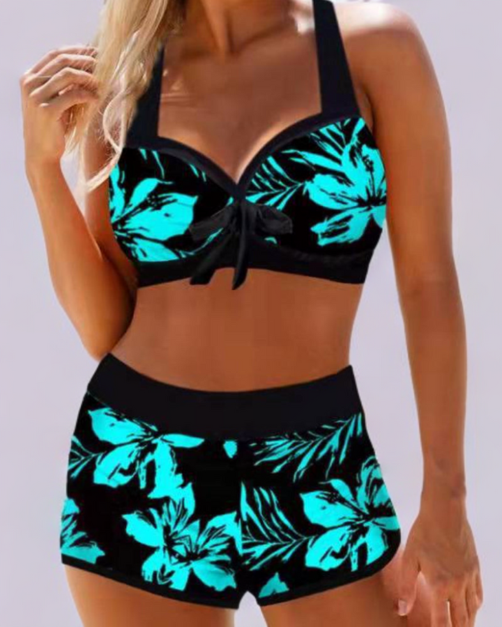 Rose - High waist swimsuit with floral print