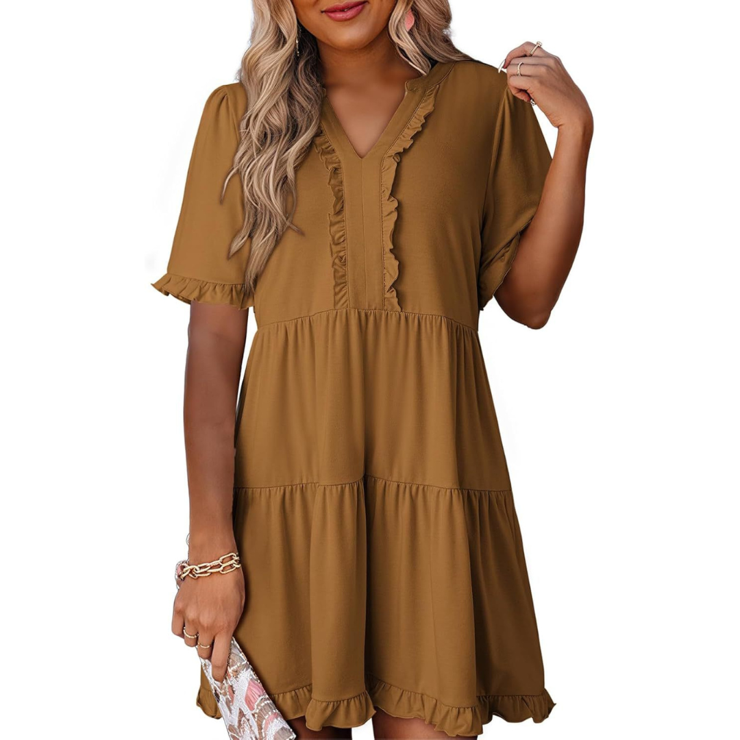 SHEILA™ - Casual V-Neck Mini Dress