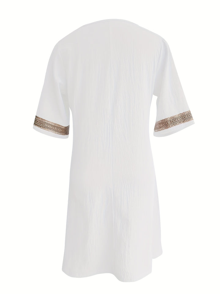 Wendy-V-Neck Lace Half-Sleeve Dress