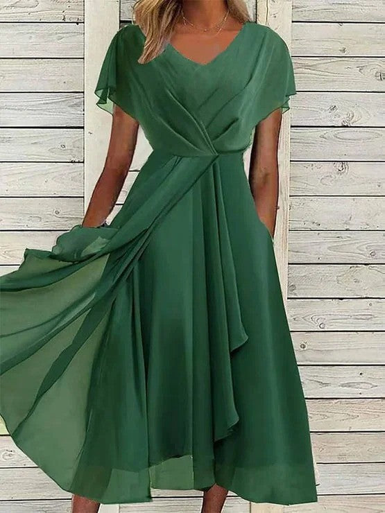 Cristina™-Chiffon V-neck Midi Dress