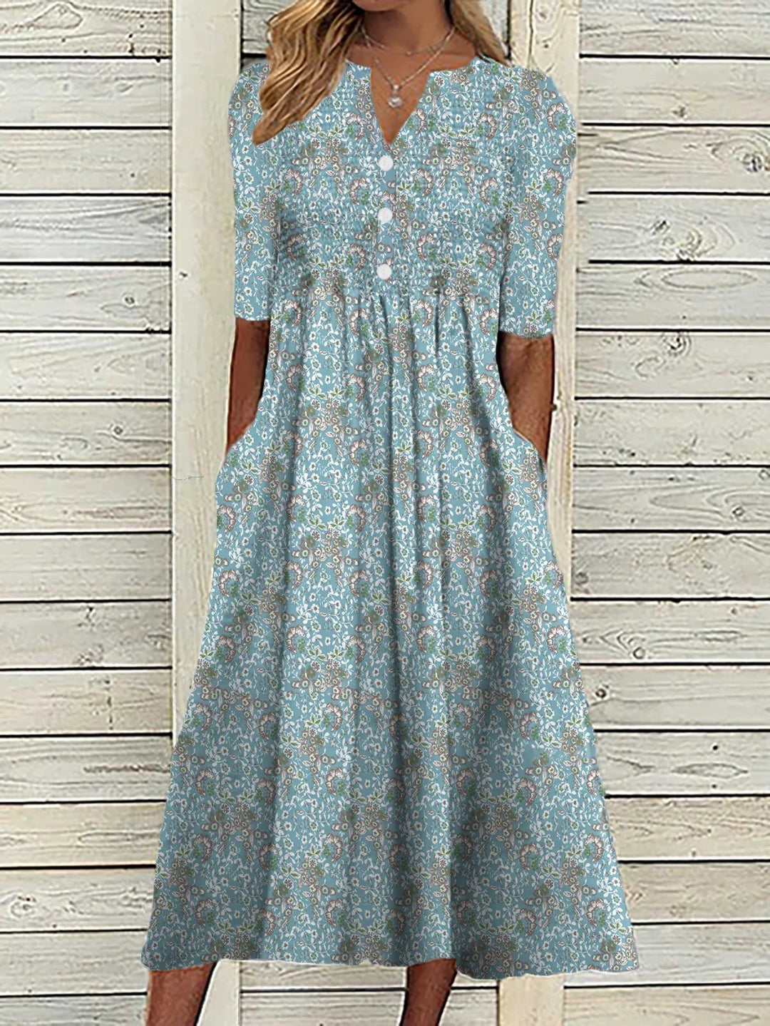 Carlee™-V-neck Casual Midi Dress