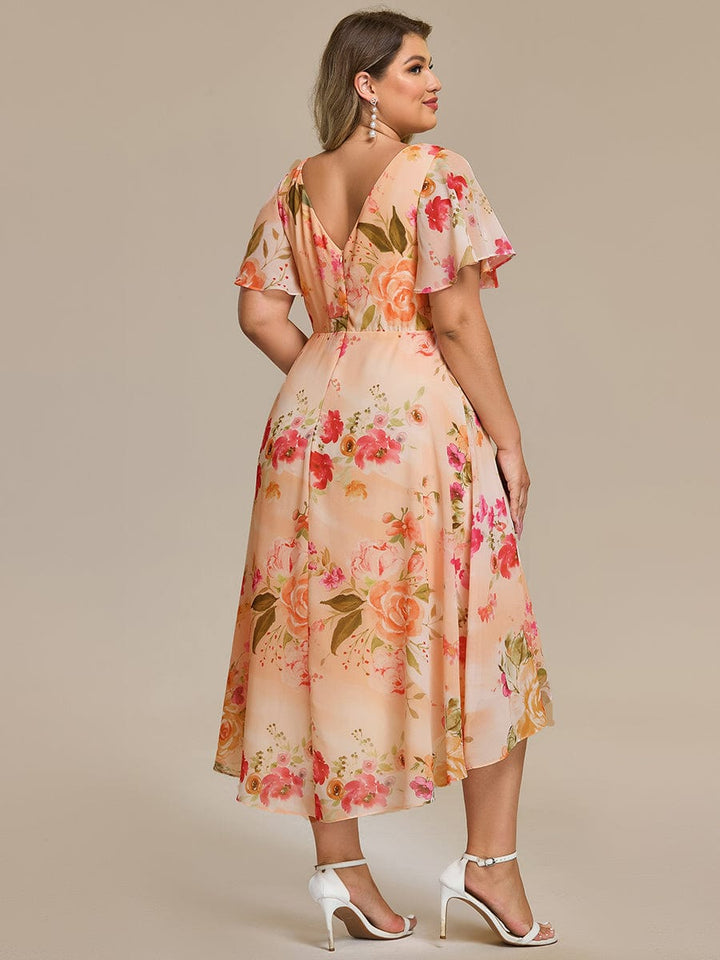 FAYE™ |Plus Size V-Neck High-Low Chiffon Wedding Guest Dress