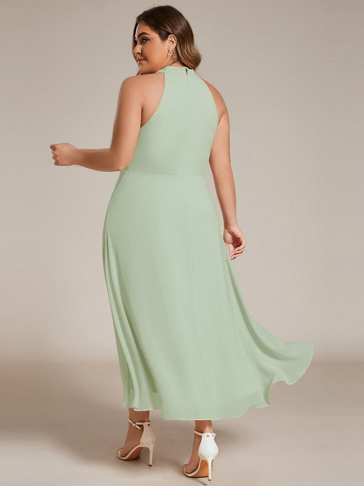 Roseta™-|Midi A Line Sleeveless Halter Neck Wedding Guest Dress in Chiffon