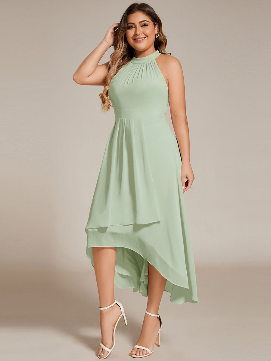 Roseta™-|Midi A Line Sleeveless Halter Neck Wedding Guest Dress in Chiffon