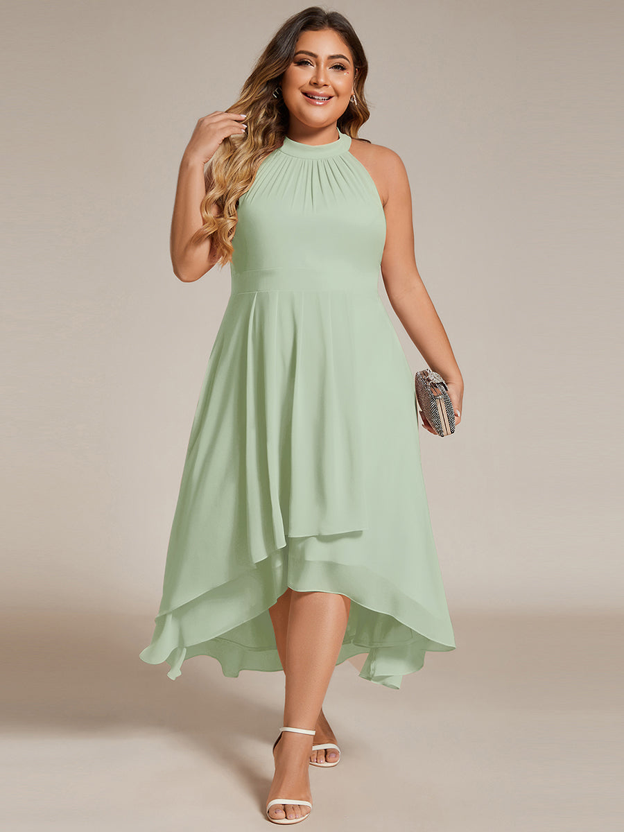Roseta™-|Midi A Line Sleeveless Halter Neck Wedding Guest Dress in Chiffon