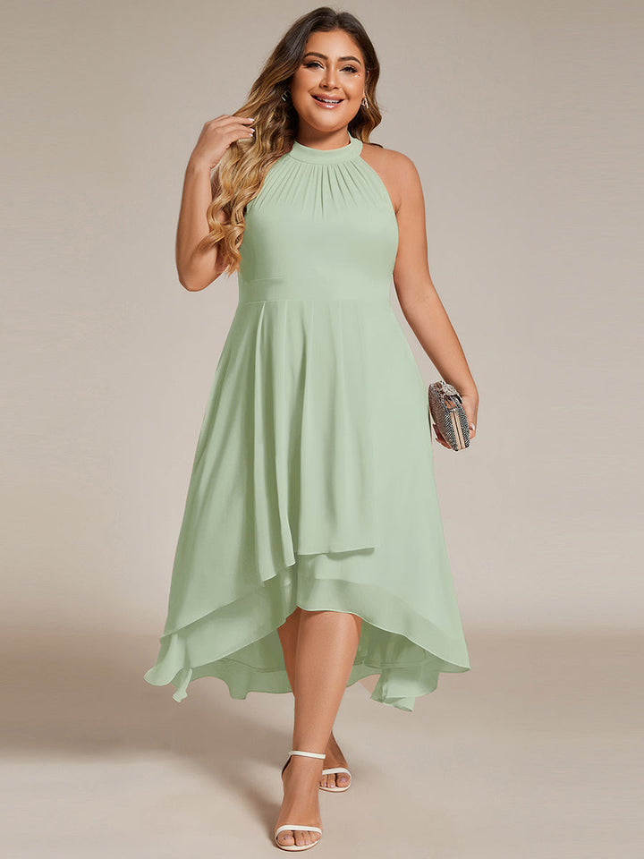 Roseta™-|Midi A Line Sleeveless Halter Neck Wedding Guest Dress in Chiffon