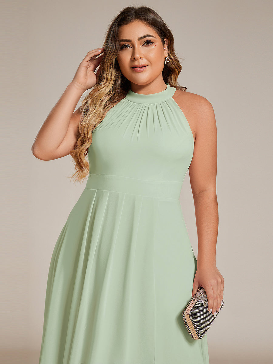 Roseta™-|Midi A Line Sleeveless Halter Neck Wedding Guest Dress in Chiffon