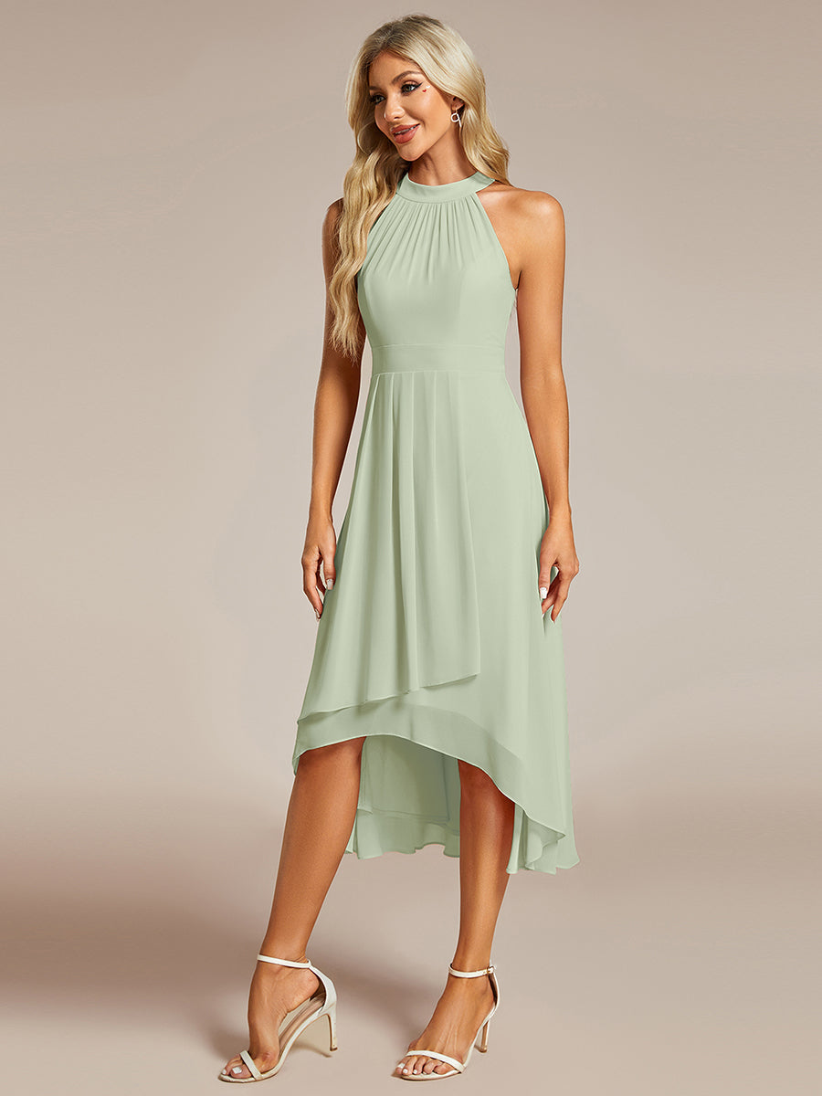 Roseta™-|Midi A Line Sleeveless Halter Neck Wedding Guest Dress in Chiffon