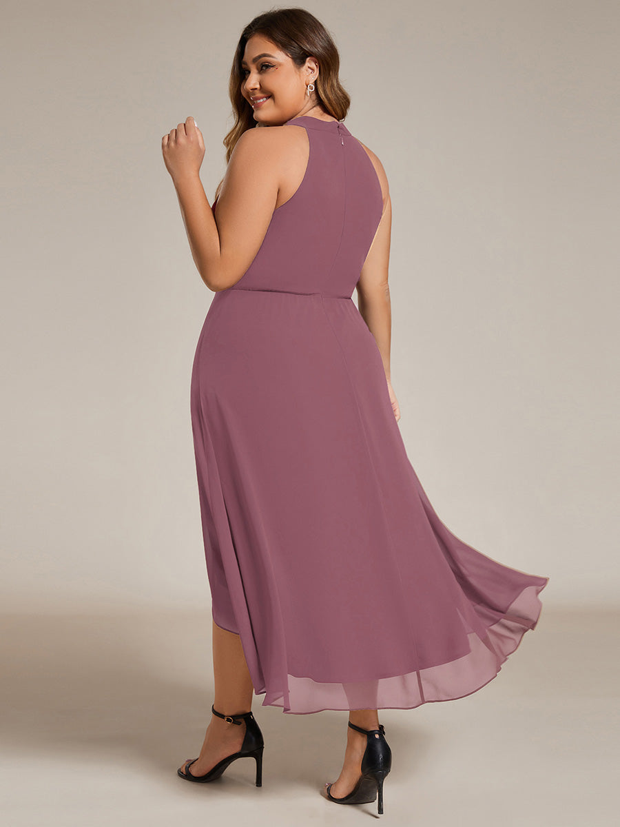 Roseta™-|Midi A Line Sleeveless Halter Neck Wedding Guest Dress in Chiffon