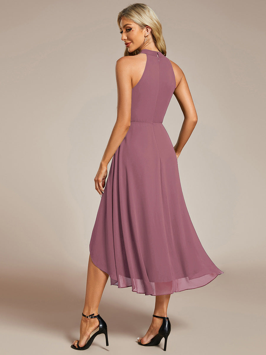 Roseta™-|Midi A Line Sleeveless Halter Neck Wedding Guest Dress in Chiffon