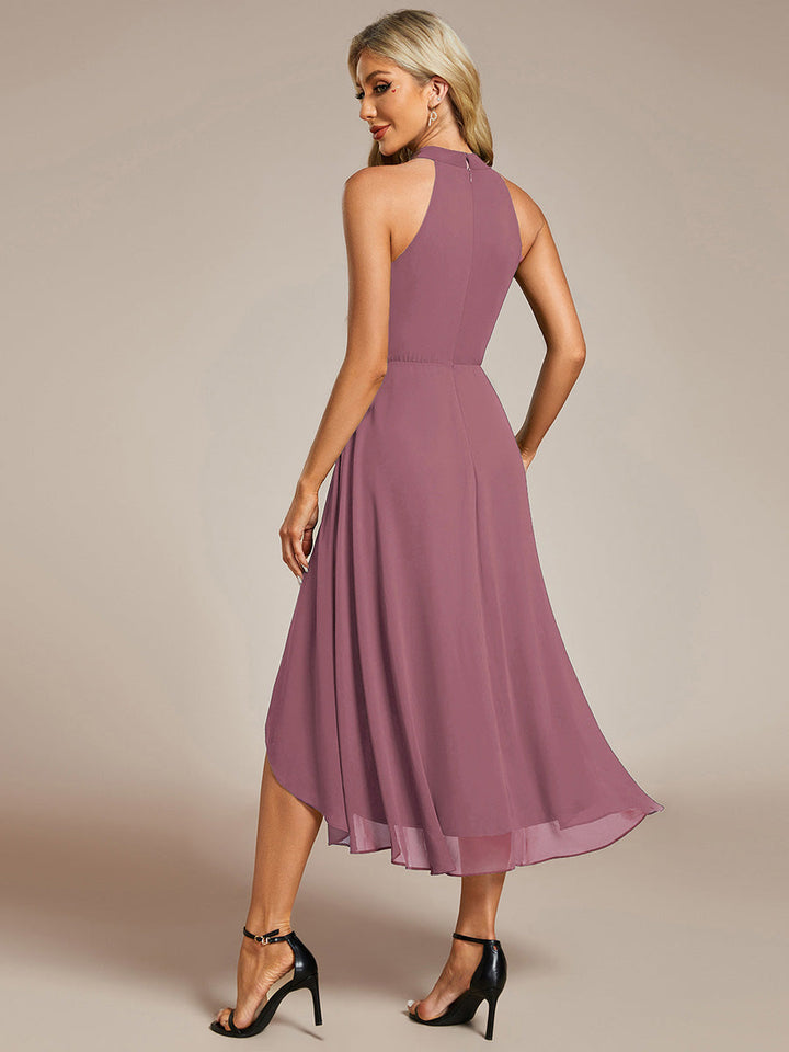 Roseta™-|Midi A Line Sleeveless Halter Neck Wedding Guest Dress in Chiffon