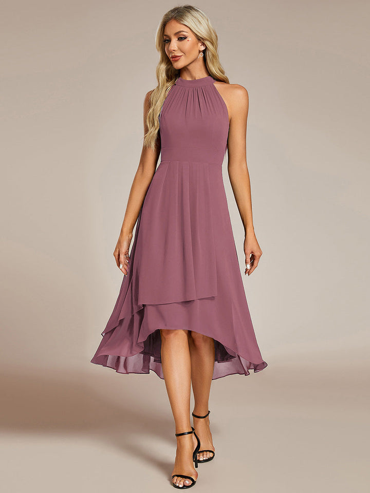 Roseta™-|Midi A Line Sleeveless Halter Neck Wedding Guest Dress in Chiffon