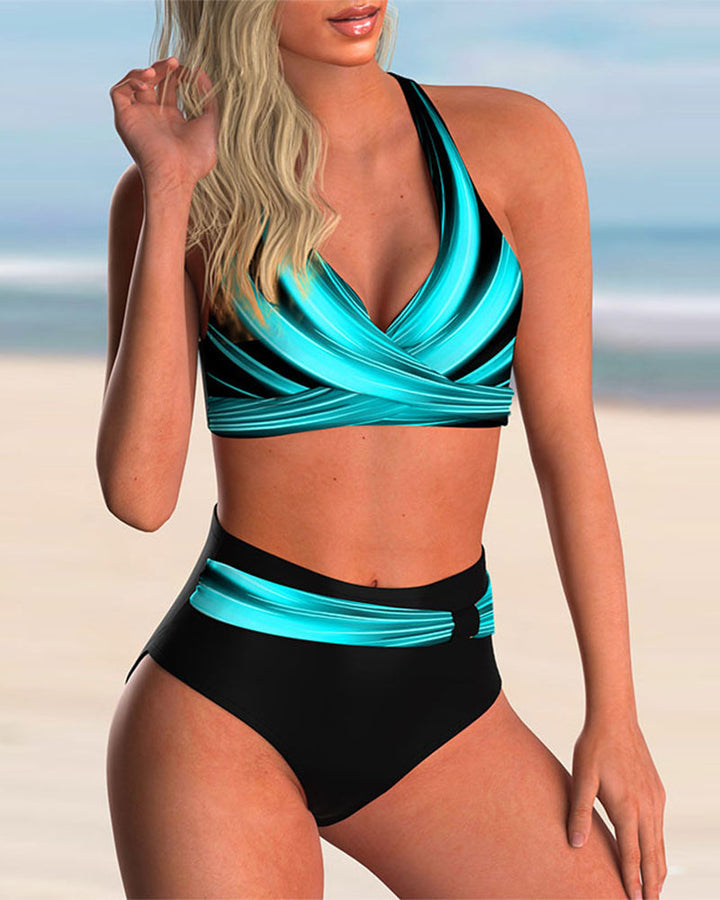 Wendy - Cross neck bikini set with print
