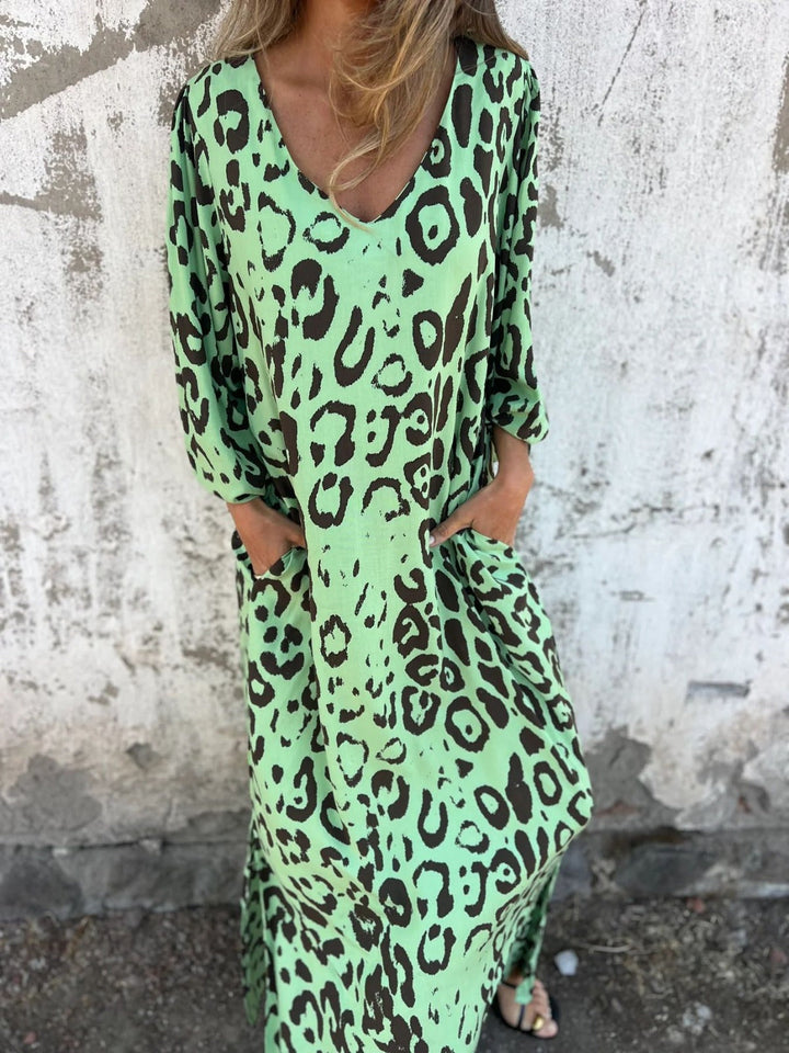 Avril-Wild print long dress with pockets