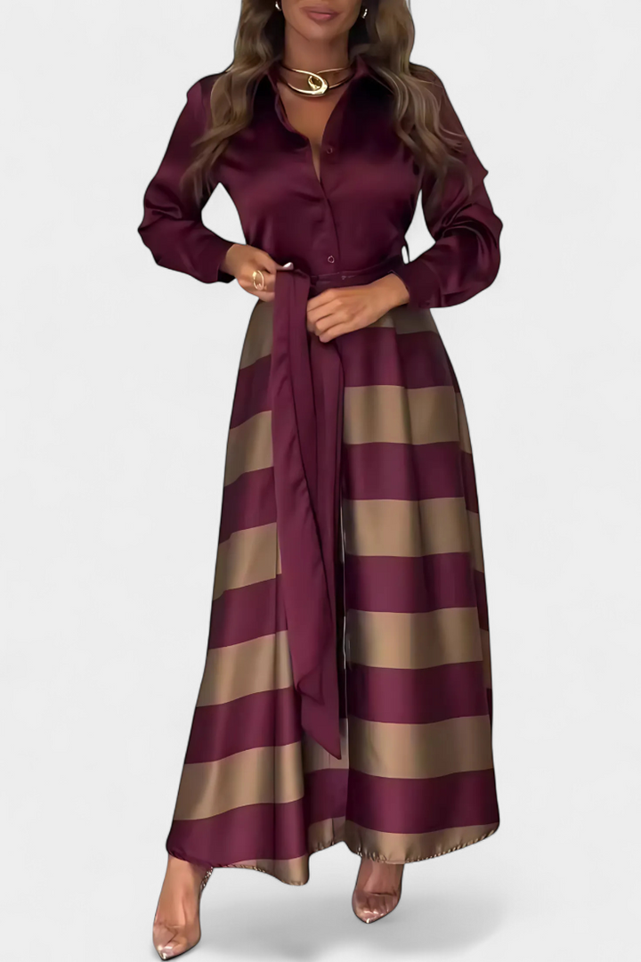 Jessica- Long Striped Shirt Dress with Belt