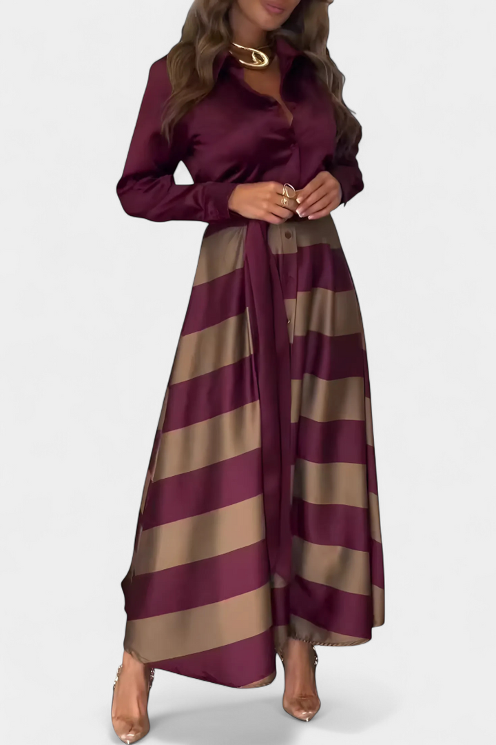 Jessica- Long Striped Shirt Dress with Belt