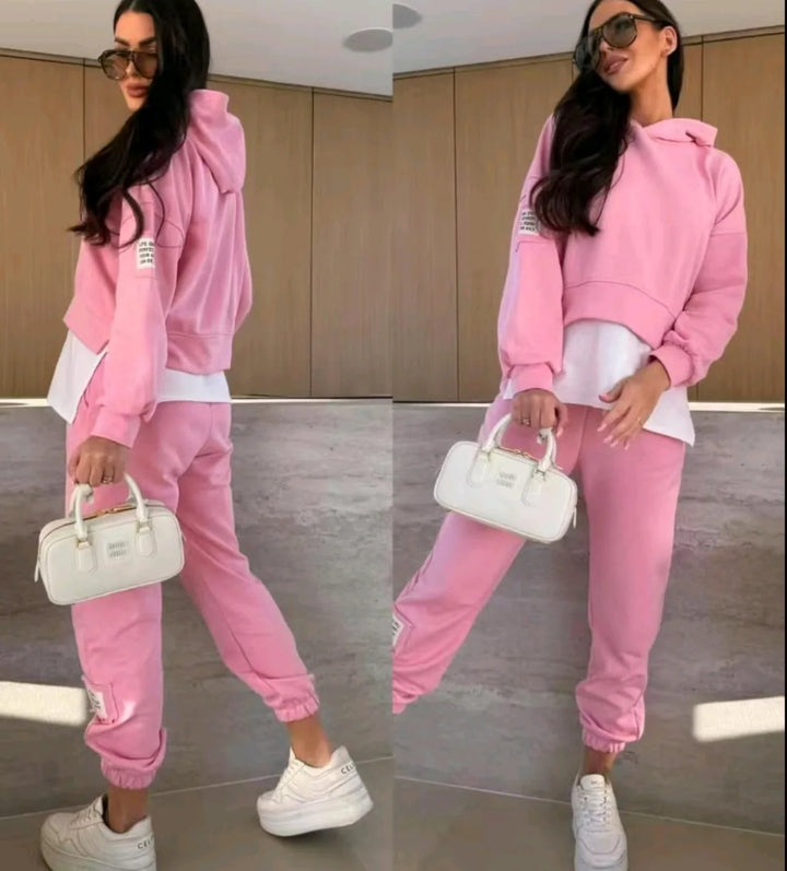 Hazel-Hooded Casual Sweatshirt Set