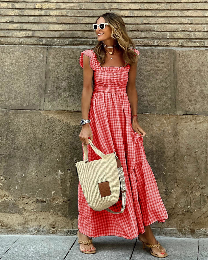 Porto-Ruffled-Sleeve Smocked Maxi Dress