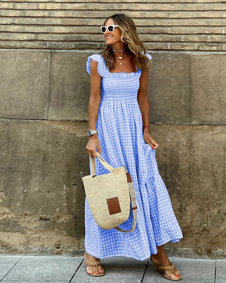 Porto-Ruffled-Sleeve Smocked Maxi Dress