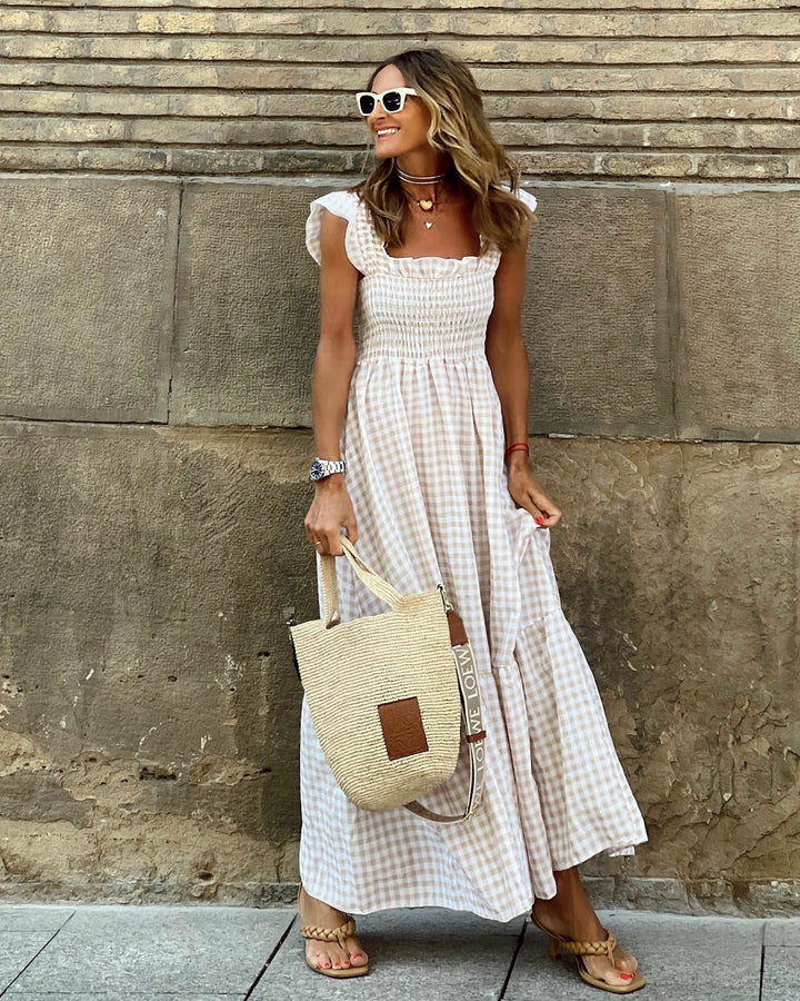 Porto-Ruffled-Sleeve Smocked Maxi Dress
