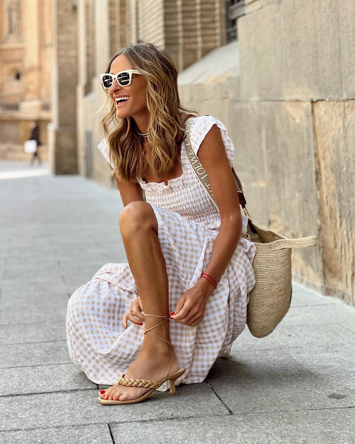 Porto-Ruffled-Sleeve Smocked Maxi Dress