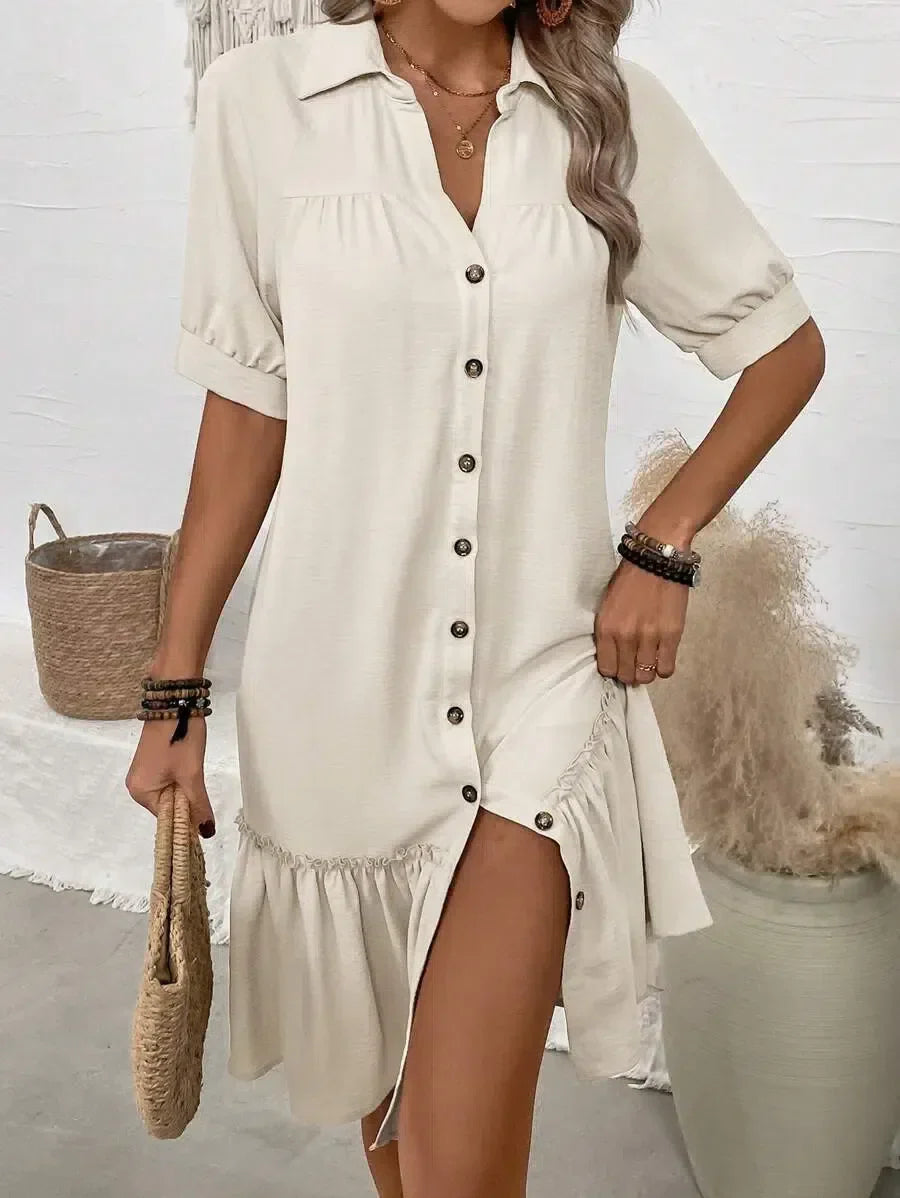 Jenna – Button-Down Ruffle Hem Dress