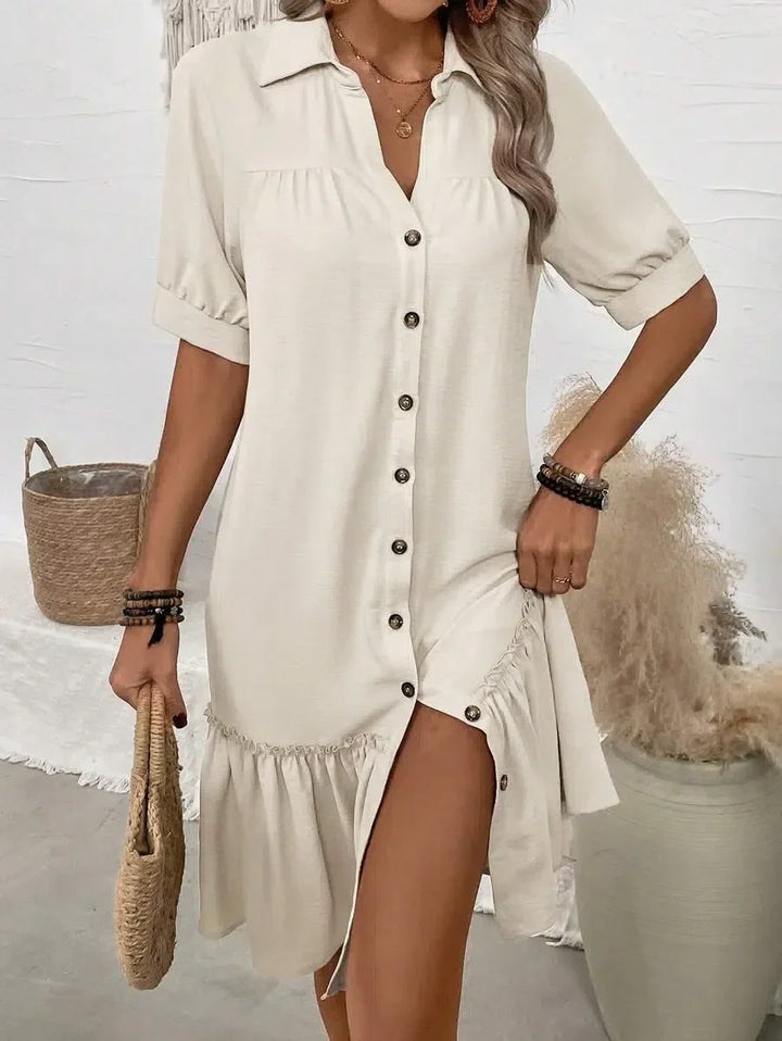 Jenna – Button-Down Ruffle Hem Dress