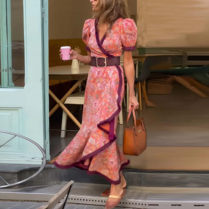 Missi Elegant Pink Short Sleeve Maxi Dress