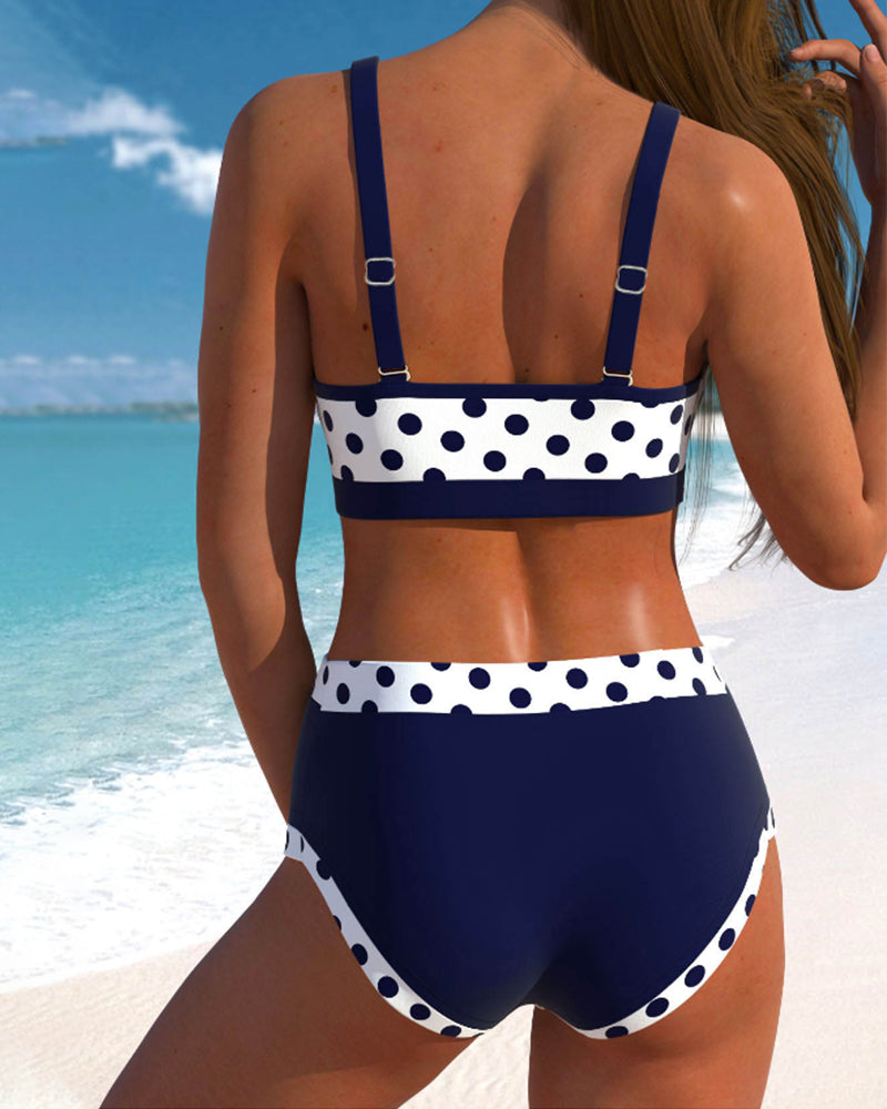 Freya - Patchwork bikini with high waist and dots