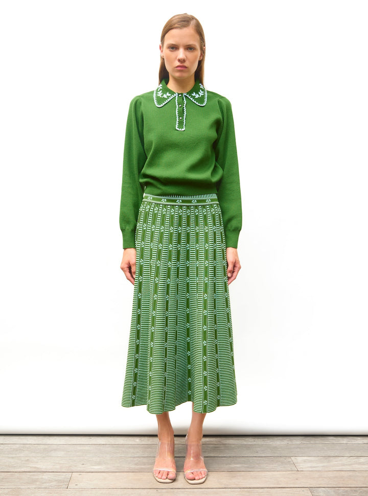 Sofia ™-Green Floral Jacquard Skirt